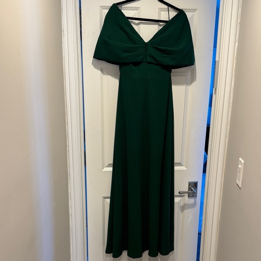 Lela Rose Emerald Green Gown Dress off shoulder - Picture 9 of 10